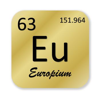 Black europium element into golden square shape isolated in white background