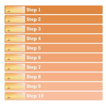 Business presentation diagram with ten steps and boat by sunset illustration and blank area to write description