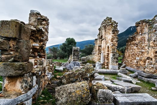 Pillar ruins at Ancient Troizina , Peloponnese, Greece