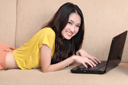 Asian young women cute woman working