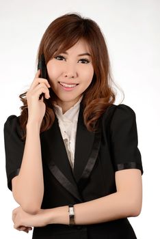 Young business woman calling telephone