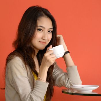 Asian young women cute woman drinking