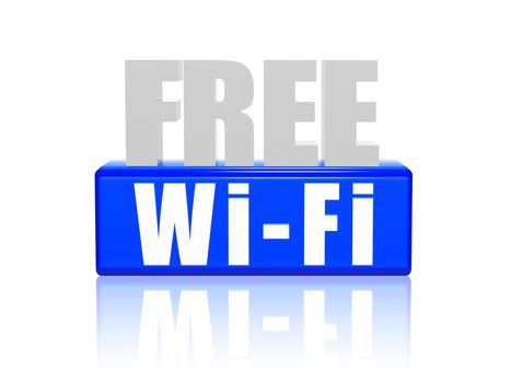 free wi-fi text - 3d blue and white letters and block, wireless sign, internet connection concept