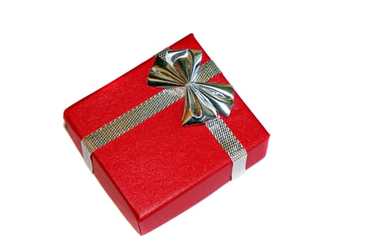 Red gift box with silver bow                               