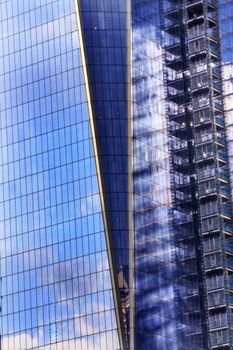 New World Trade Center Glass Building Abstract Skyscraper Blue Clouds Reflection New York City NY 