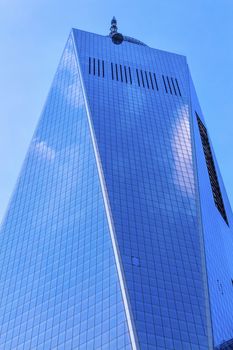 New World Trade Center Glass Building Skyscraper Blue Clouds Reflection New York City NY 