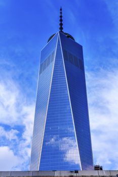 New World Trade Center Glass Building Skyscraper Blue Clouds Reflection New York City NY 