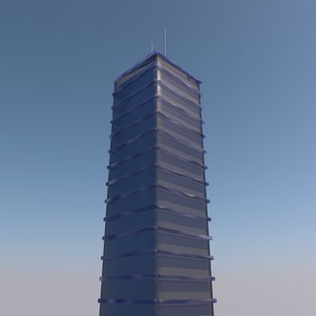 Skyscraper elevating in the sky, 3d render