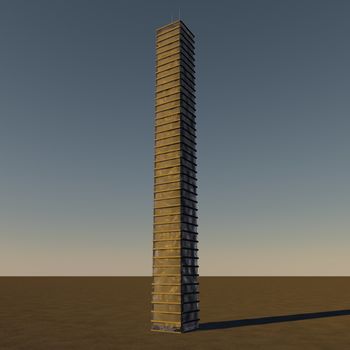 Skyscraper elevating in the sunset sky, 3d render