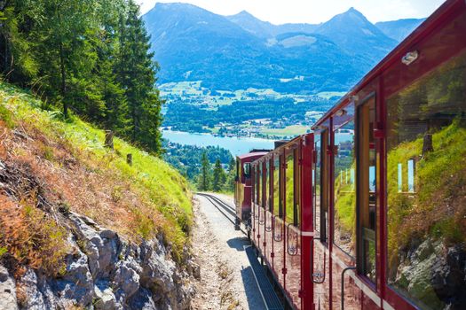 ST. WOLFGANG, AUSTRIA - AUGUST 6: Steam locomotive of a vintage cogwheel railway going to Schafberg Peak (1783m) on August 6, 2013 in St. Wolfgang.