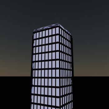 Skyscraper in the night sky, 3d render