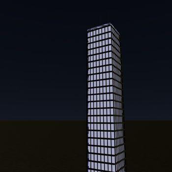 Skyscraper in the night sky, 3d render