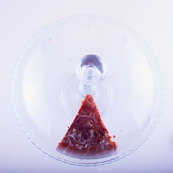 Cake in a glass stand, seen from above