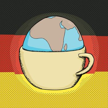 Wordplay of coffee mug with globe and german flag