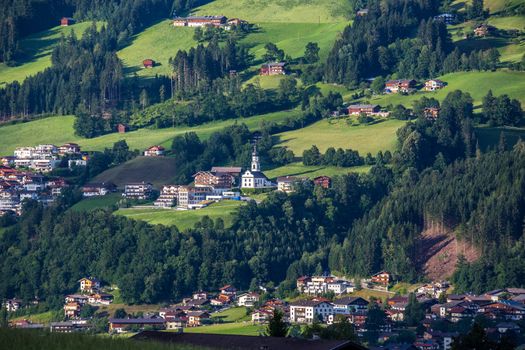 Aerial view of the village in mountains Alps Austria