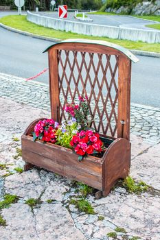 Elegant flowerbed on the street in Austria
