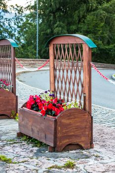 Elegant flowerbed on the street in Austria