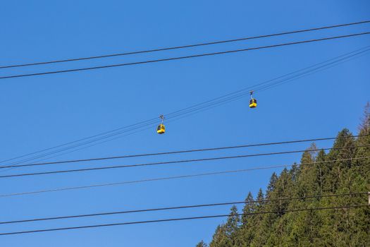 The wagoons of ski station and power lines Austria
