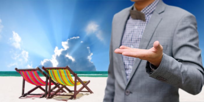Businessman offer the summer trip, Vacation concept