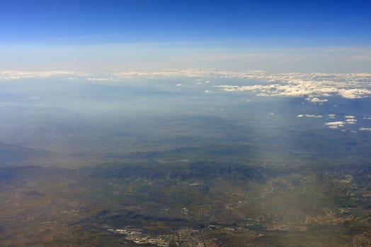 Mountains covered with trees. Top view. Natural landscape