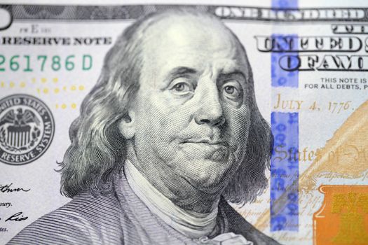 Dollar bill closeup. Portrait of Franklin