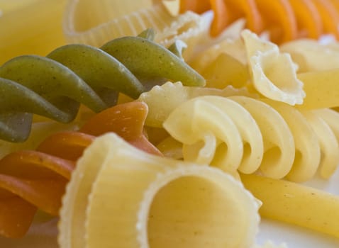 pasta assortment closeup with white background