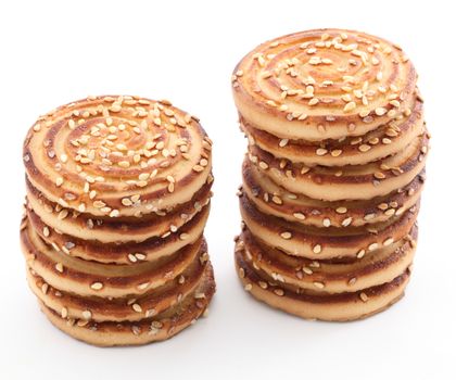 Sesame cookies on a white background