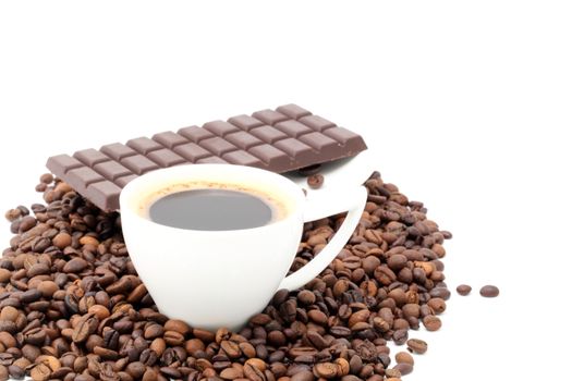 coffee and chocolate on a white background