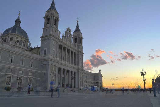 Almudena Cathedral at twilight, with HDR processing. Madrid, Spain