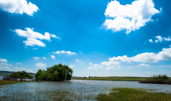 Beautiful panorama of Lake Cuga in a spring afternoon