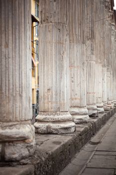 Close up of roman columns of San Lorenzo in Milan