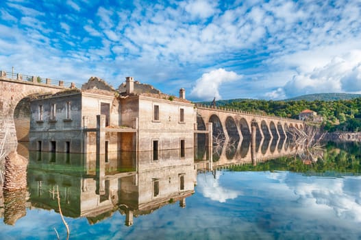 The dam on the lake omodeo in a sunny afternoon, Sardinia