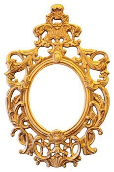 Gold ornate oval frame isolated on white background