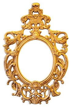 Gold ornate oval frame isolated on white background