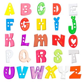 Alphabet baby plastic letters set on a white background