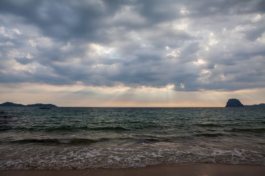 Stormy clouds over dark ocean in Thailand