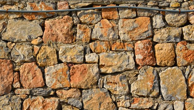 Wall of natural bricks. Close up construction background