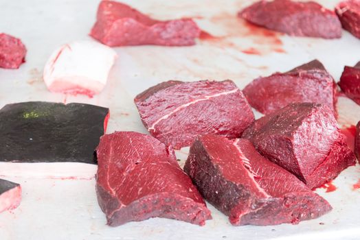 Fresh minke whale meat on a market in Aasiaat, Greenland