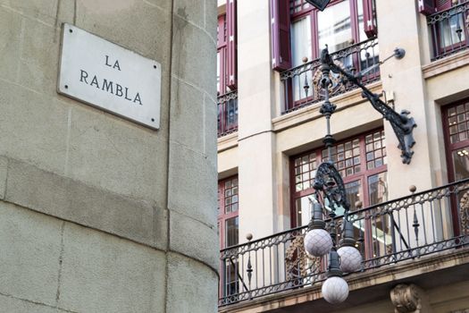 Road sign of Rambla street in Barcelona
