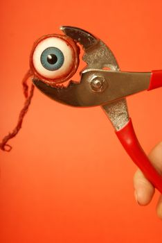 An eyeball feels the squeeze of a pair of pliers.