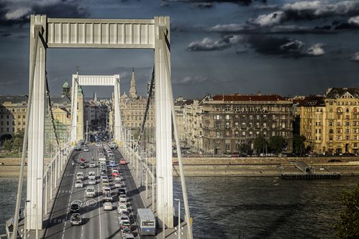A  view of the Danube river in Budapest in Hungary: the elizabeth bridge