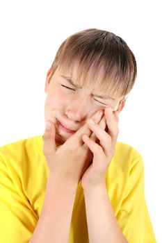 Kid feels Toothache Isolated on the White Background