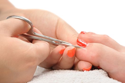 pedicure process macro closeup, cleaning of cuticle