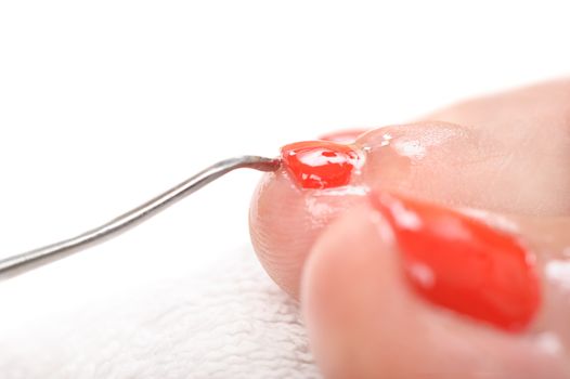 pedicure process macro closeup, cleaning of cuticle