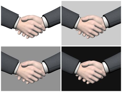 Set of four white to black businessman handshake