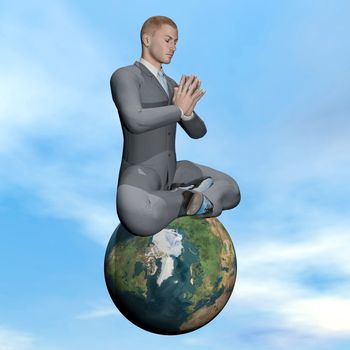 Businessman meditating upon the earth - Elements of this image furnished by NASA
