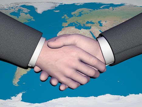 Businessman handshake and nice world map - Elements of this image furnished by NASA