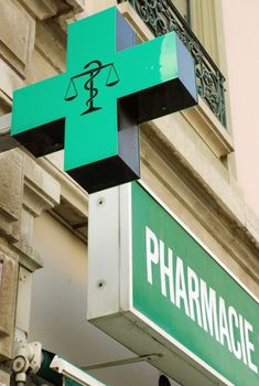 French pharmacy sign and word in the street