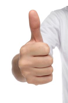Male hand sign with thumb up. Isolated concept