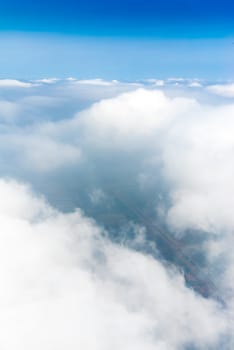 Above the sky, view from airplane, See The Road Below, Vertical Shot